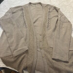 Miss‎ Me Women's Large Brown Sweater  Boho Style Long Sleeve 4 Buttons Closure